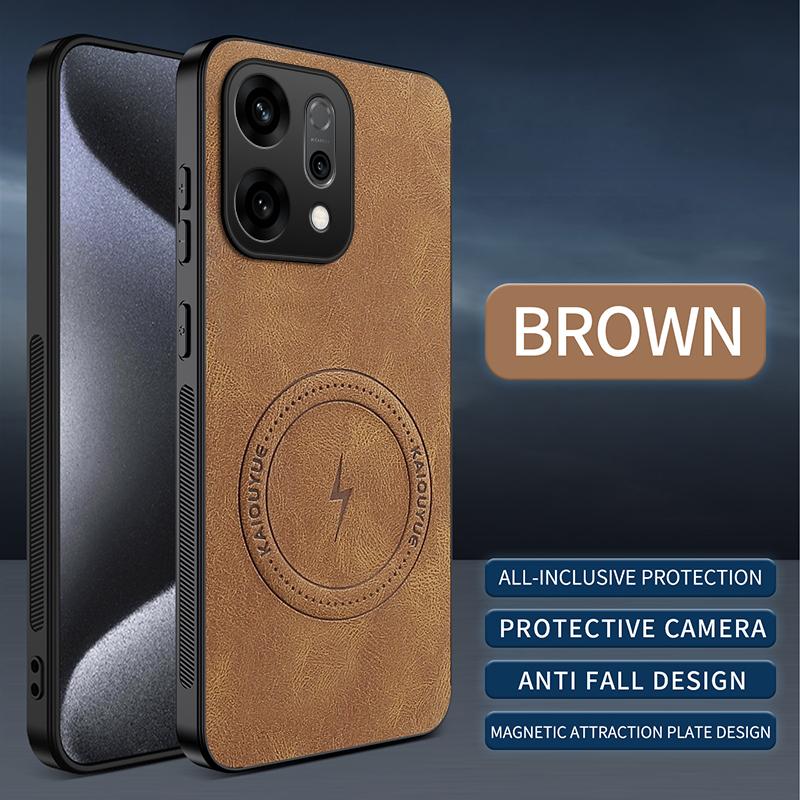 Магнитный чехол для Oppo Reno 14 Pro Reno14 F 14 FS 5G MagSafe Текстурированная кожа наппа из ПУ Силиконовая кожаная задняя крышка Противоударный бампер