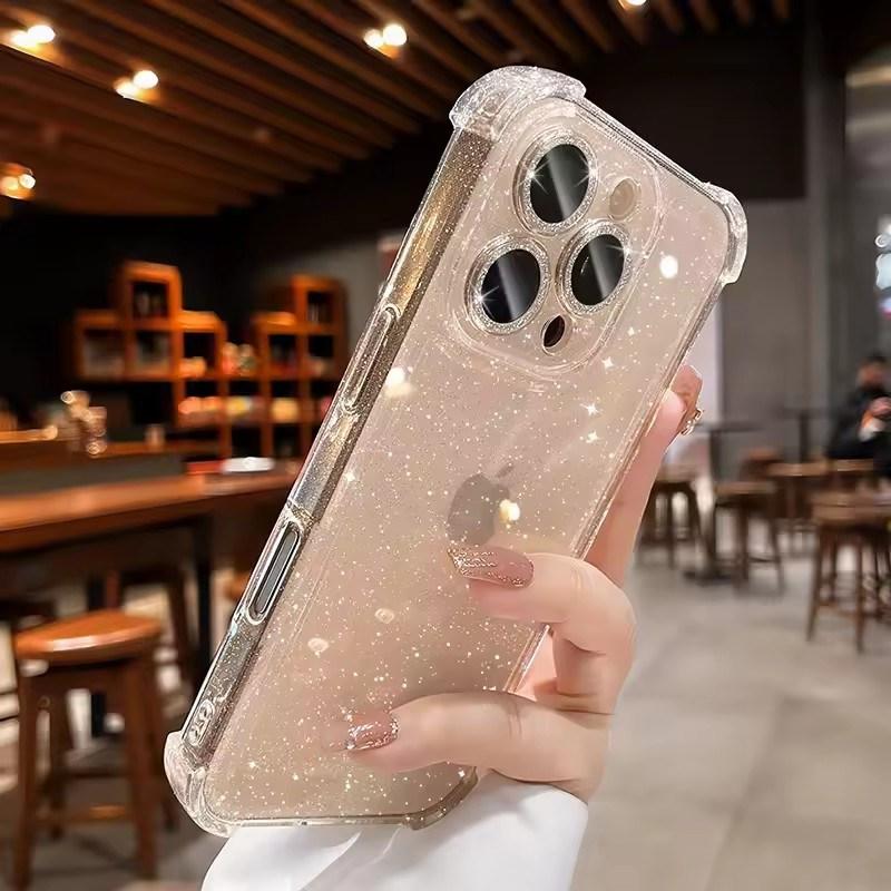 Luxury Glitter Bling Transparent Silicone Case for iPhone 16 15 14 13 12 11 Pro Max Plus X XR XSMax 16E Plating Airbag Shockproof TPU Cover
