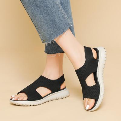 Женские летние сандалии Flyknit Fish Mouth на толстой подошве, весенние повседневные трикотажные ультралегкие однотонные сандалии с отверстиями, размеры 36-41