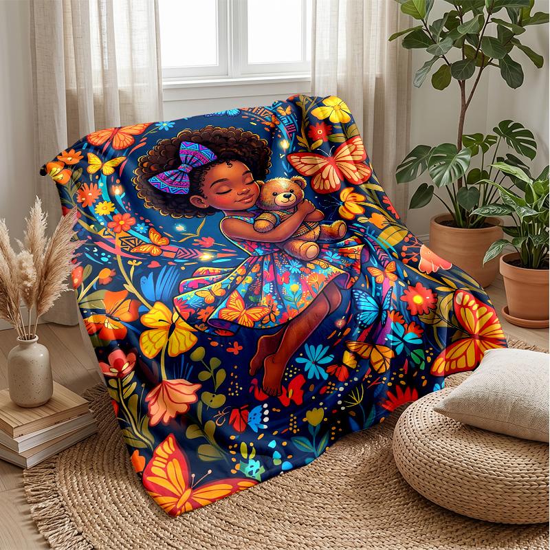 Butterfly Fantasy World blanket Personalized Name Flannel Blanket Soft Cozy Plush Throw for Sofa Bed Lightweight Home Decor