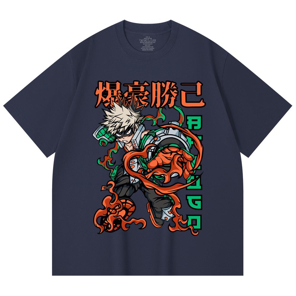230 Gsm 100% Cotton My Hero Academia V14 Bakugo Print Unisex Heavy Cotton T Shirt