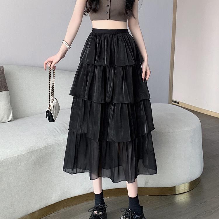 Юбки миди из сетки для женщин, чистая, сладкая, многоуровневая, принцесса, летняя, винтажная, французский стиль, элегантная, многослойная, с оборками, юбка-торт