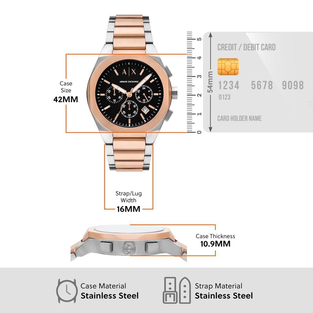 [AX Armani Exchange] Часы NA AX4181 мужские, серебро и розовое золото