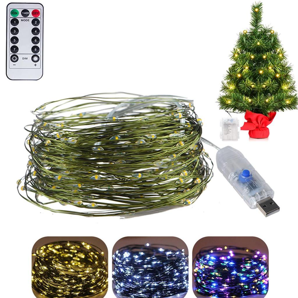 LED Green Copper Wire String Lights USB Battery Powered Outdoor Fairy Lights Christmas Garland For New Year Christmas Tree Party Terrace Decoration
