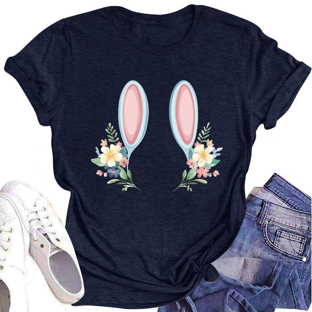 Women's Printed Round Neck Short-sleeved T-shirt Top