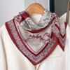 Chinese style burgundy peony silk scarf scarf 71 small square scarf women's spring and autumn double-sided thin scarf mother gift