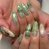 24 шт. Милые зеленые цветы Миндальные накладные ногти-прессы Милый мультяшный кролик Бант Клетка Стилет Накладные ногти для женщин Простой Инс-ноготь