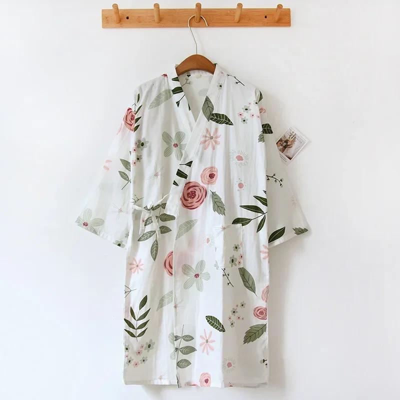 Женский хлопковый халат-кимоно, свободная домашняя одежда, пижамы, халаты для женщин, разноцветный кардиган с принтом, одежда для сна, женский халат