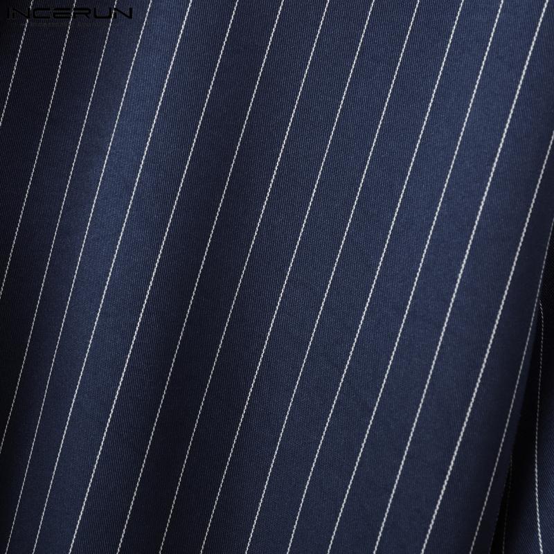 INCERUN 2 ШТ. Мужская рубашка с завязками на шее, с короткими рукавами, длинные прямые брюки, полосатые комплекты