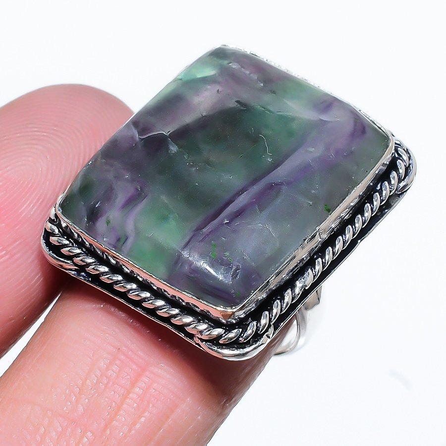 Natural Green Fluorite Gemstone Handmade 925 Sterling Silver Ring Size 7 J6u49