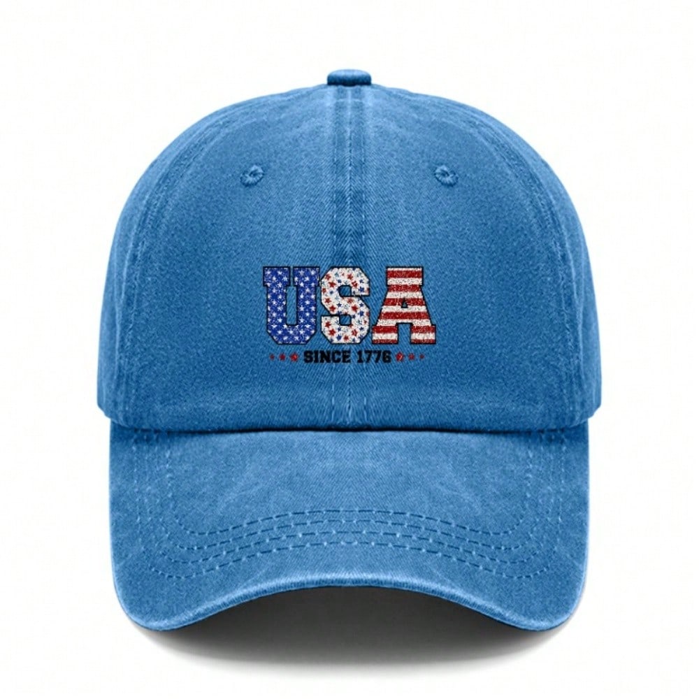 USA Patriotic Baseball Cap - Adjustable Vintage Washed Hat With "SINCE 1776" Print, Lightweight Breathable Sun Protection Casual Daily Wear Unisex