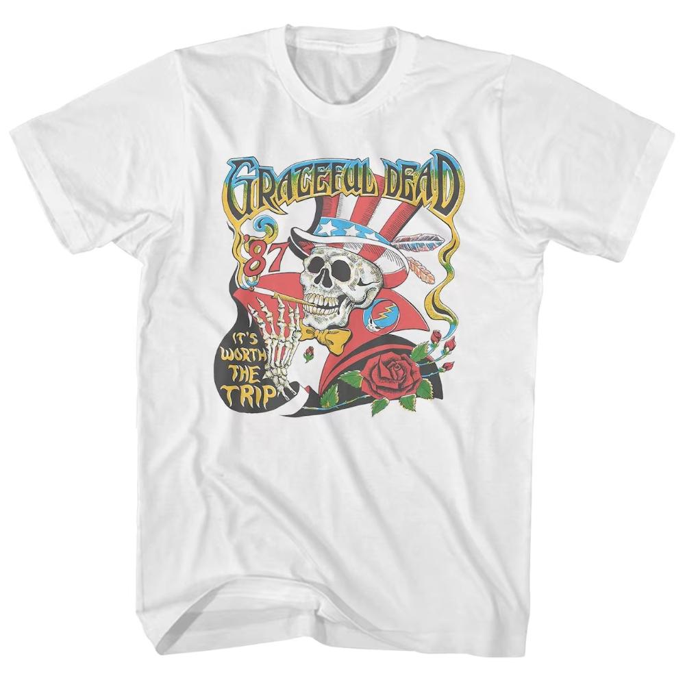 2025 Хлопковая футболка Grateful Dead Warlocks Индийский череп Рок Панк Классическая Унисекс Мужская Женская Летняя с коротким рукавом и круглым вырезом