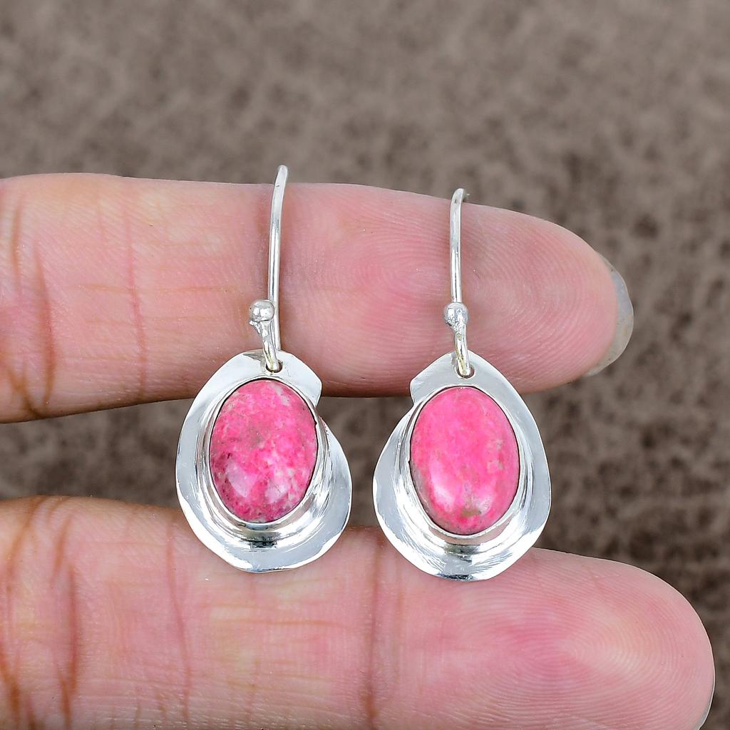 Pink Thulite Gemstone Handmade 925 Sterling Silver Jewelry Earring 1.46" KKG-659