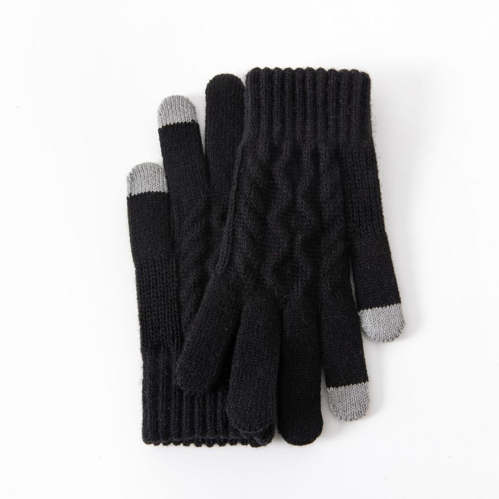 Thickened Knitted Autumn Winter Gloves Touchscreen Compatible Riding Warmth Insulation Pure Color Cute Gloves Unisex