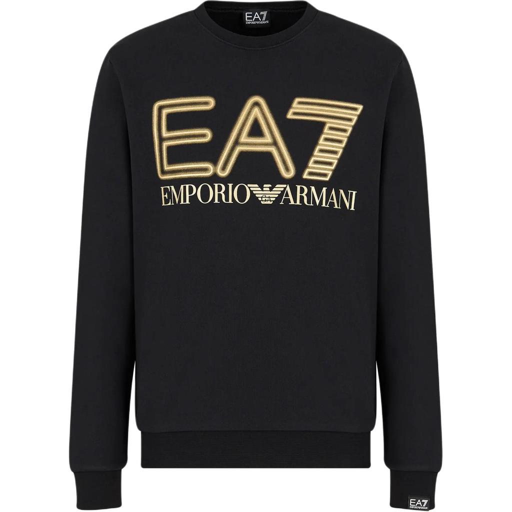 Emporio Armani EA7 Весна-Лето 2024 Свитшот с принтом логотипа-букв, круглым вырезом, длинным рукавом, мужской, черный 3DPM63-PJSHZ-0208