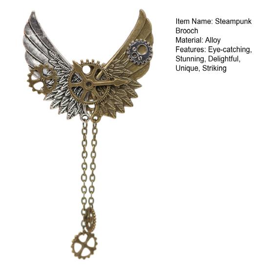 Unisex Steampunk Brooch Vintage Metal Pin with Gear And Wing Mechanical Scarf Lapel Pin for Women Men
