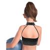 Girls Halter Crop Top Sleeveless Cross Front Backless Sparkling Rhinestones Dance Gymnastics Costume