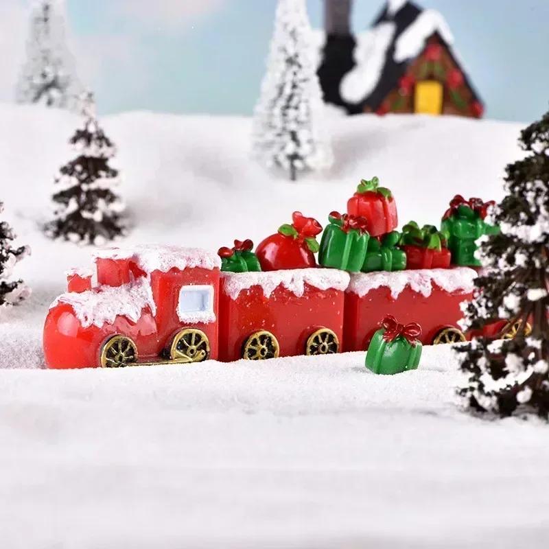 3pcs Christmas Party Home Decor Supplies Elk Snowman Sleigh Deer Car Micro Landscape Snow Decoration Locomotive Car Resin Crafts