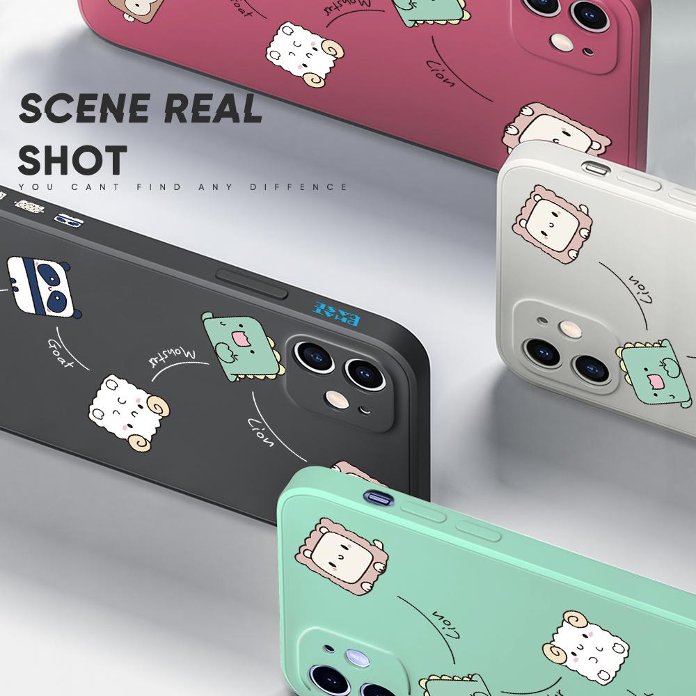 Милый мультяшный квадратный чехол с изображением животных, панды, обезьяны, овцы, дизайн телефона, квадратный край, жидкий силиконовый чехол, полное покрытие, чехол для камеры