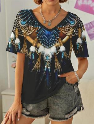 Винтажная женская футболка с 3D-принтом, с коротким рукавом, с V-образным вырезом, топы, удобные футболки