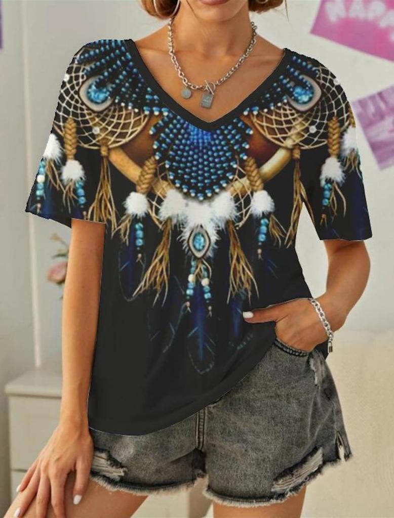 Винтажная женская футболка с 3D-принтом, с коротким рукавом, с V-образным вырезом, топы, удобные футболки