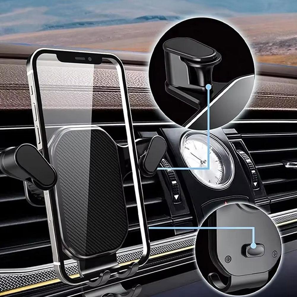 Car Mobile Phone Holder Gravity Lock Fixed Air Outlet Navigation Holder 360 Degree Adjustment Suitable For 4-7in Mobile Pho K3F5