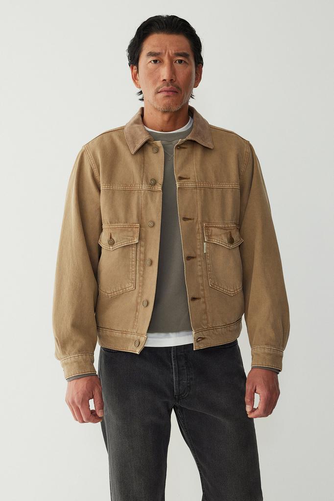 Man On The Boon Corduroy Collar Denim Trucker Jacket_Tan 4715309026