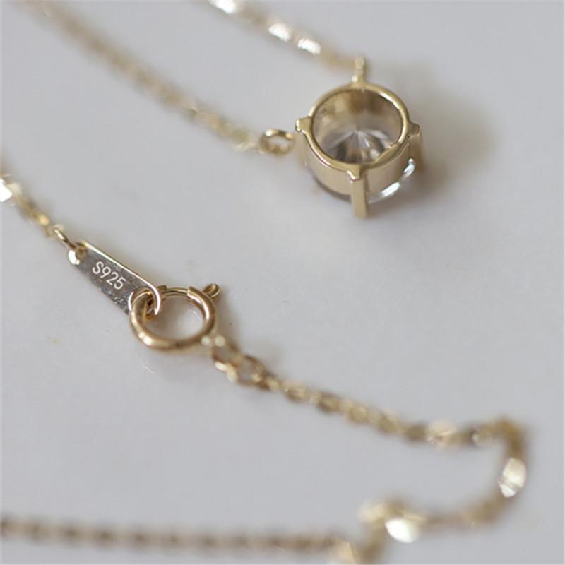 925 Sterling Silver French Simple Crystal Pendant Clavicle Chain Necklace Women Light Luxury Party Plating 14k Gold Jewelry