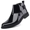 Мужские лакированные ботинки Дизайнерский бренд Мужские модные ботинки Пряжка Острый носок Ботинки челси Высококачественная воловья кожа Повседневная обувь