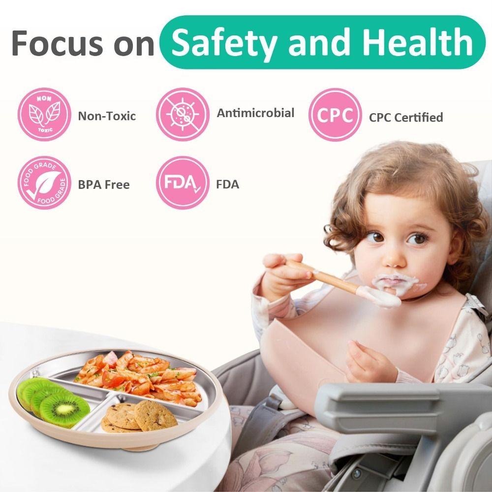 304 Нержавеющая сталь Детская присоска Обеденная тарелка Разделенный дизайн Детские миски для кормления малышей