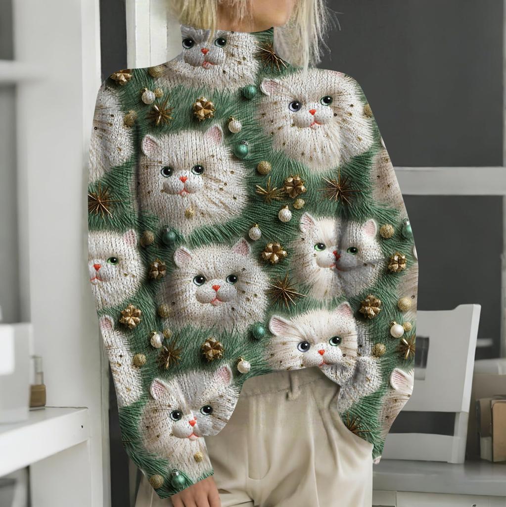 Рождественские толстовки для женщин Вязаный свитер Милая рубашка Осенняя водолазка Пуловер Топы