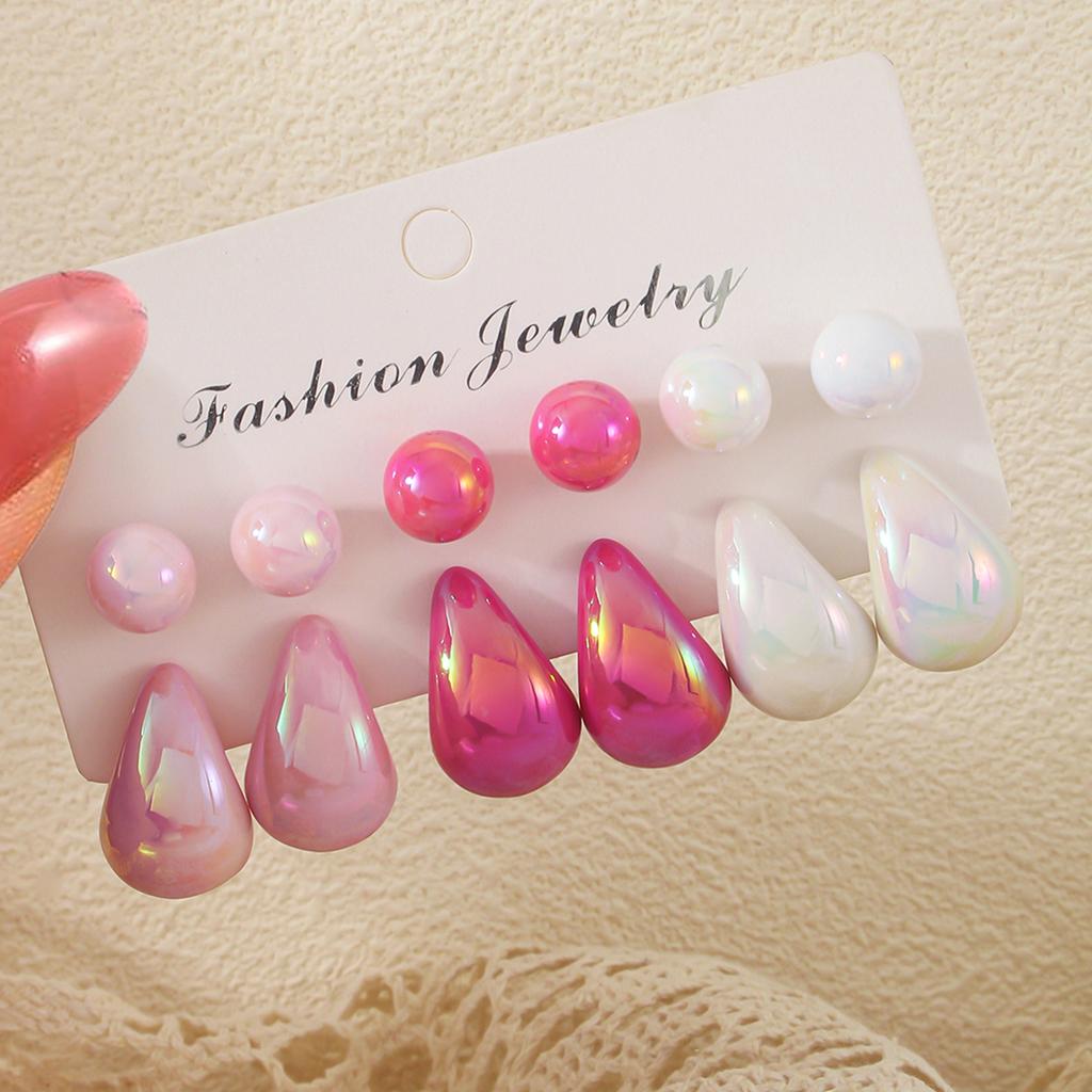 Fashion Dreamy Large Water Drop Ball Bead Stud Earrings Acrylic Smooth Surface Tear Drop Earring Women's Sweet Versatile Zircon