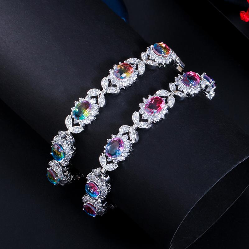 Женский теннисный браслет WWJ Rainbow Mystical с кубическим цирконием и листьями