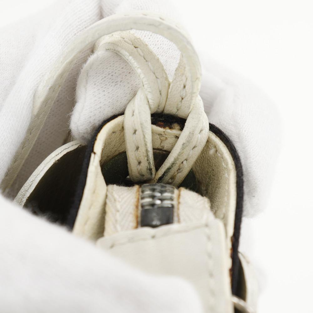 CELINE flour Shoulder Bag Off White/Black leather/canvas flour Women Used