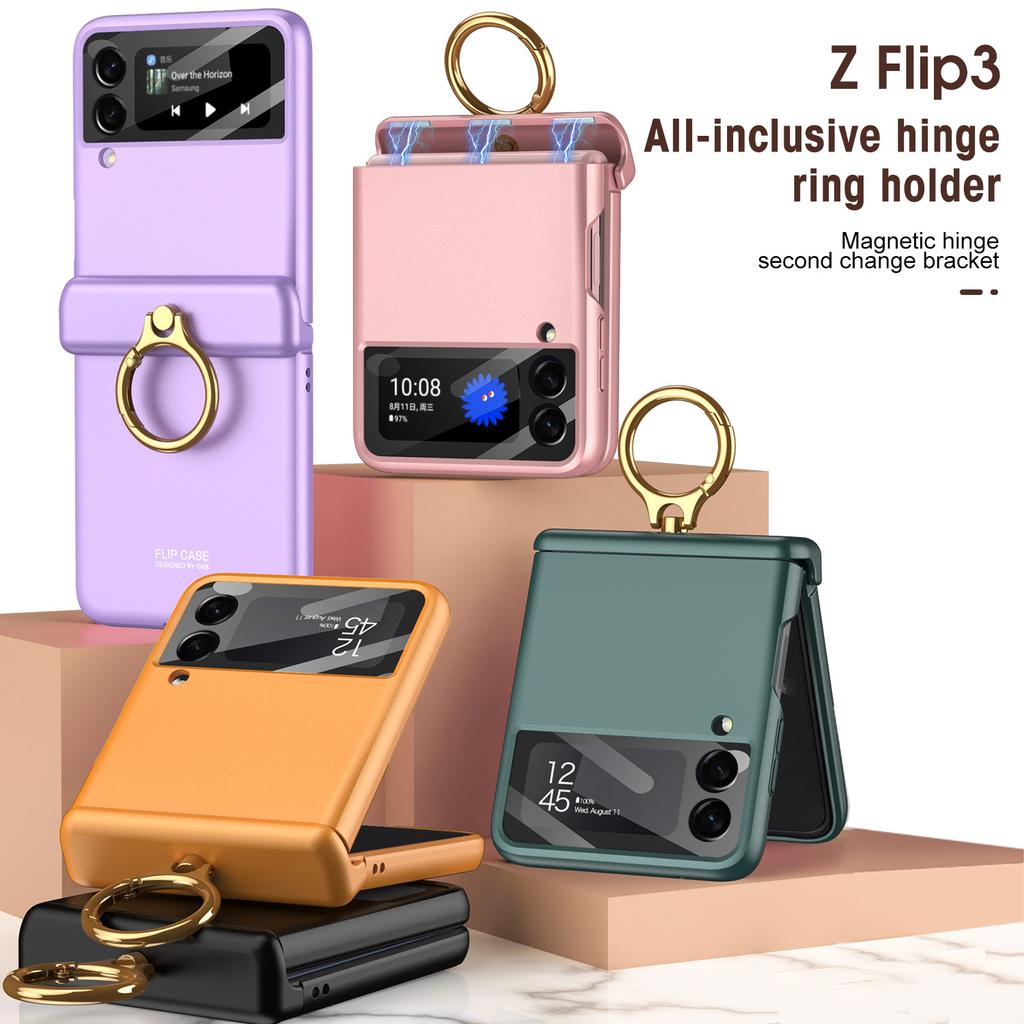 Anti -Slip Hard Pc Mobile Phone Case For Samsung Galaxy Z Flip 3 5g Flip3 Finger Ring Holder Precise Cutout Cover