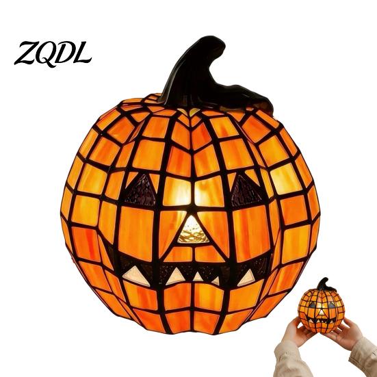 Halloween Themed Light 1/2Pcs Bow Pumpkin Light, Stained Glass Desk Lamp, Warm Night Spooky Jack-O-Lantern Nigh Decoration for Home Office