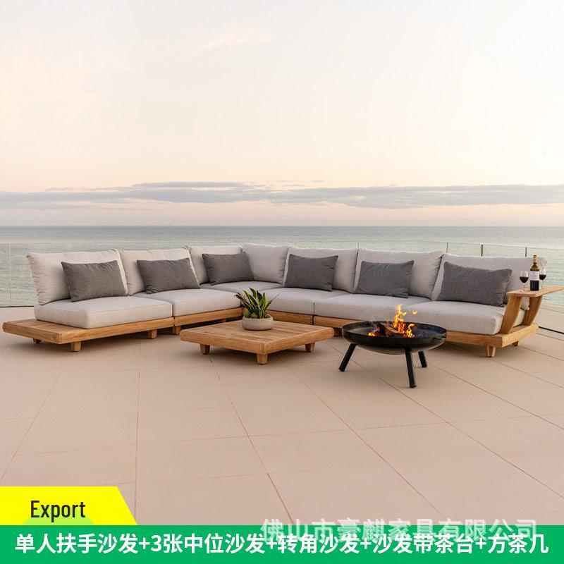 Waterproof Teak Outdoor Sofa Set - Solid Wood with Sun Protection for Garden, Hotel, or Sunroom