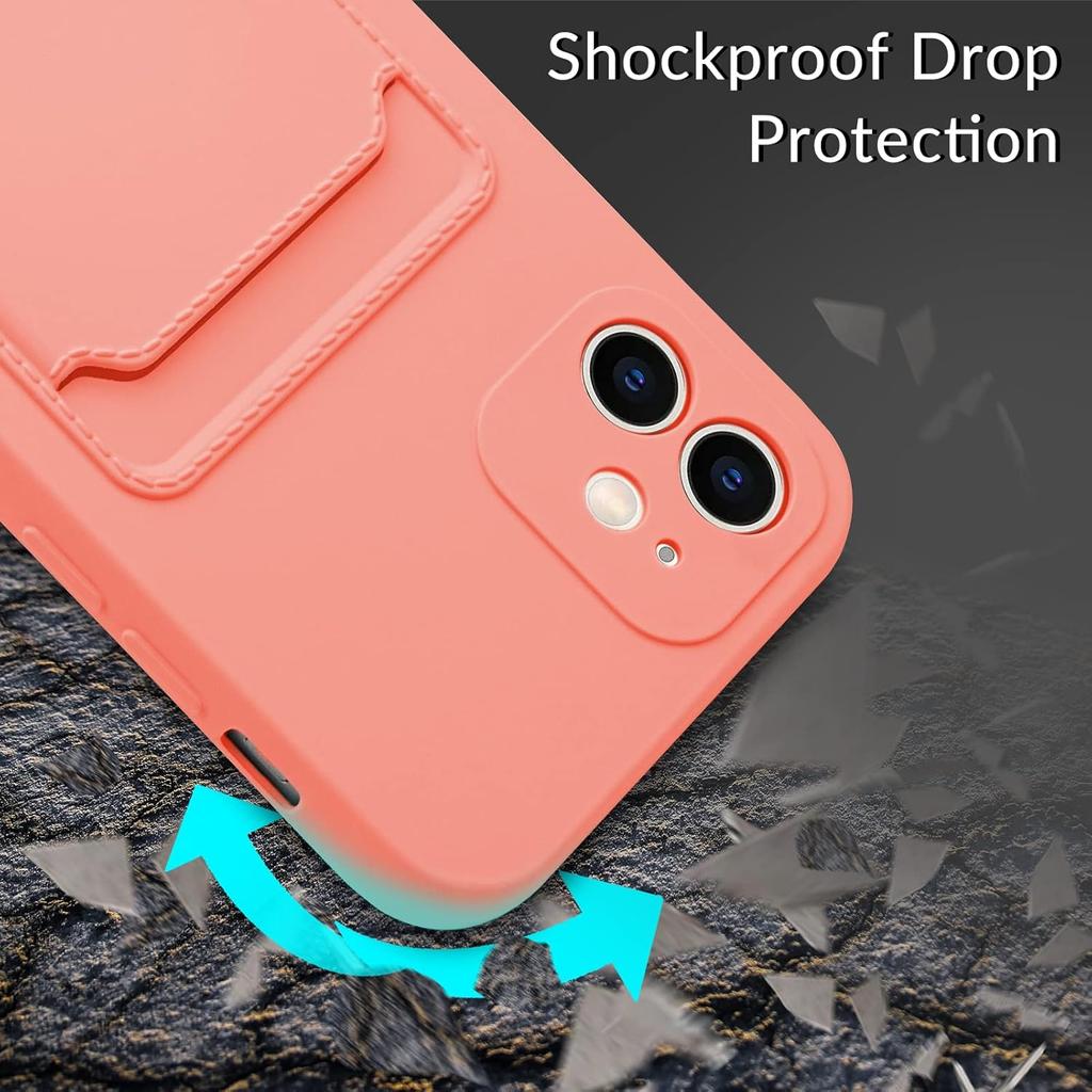 Silicone Phone Case with Card Holder & Camera Lens Protection (for iPhone 12 6.1 Inch) - Pink