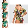 One Woman Piece Swimsuit Ruffles Floral Printed Monikini Padded Bathing Suit