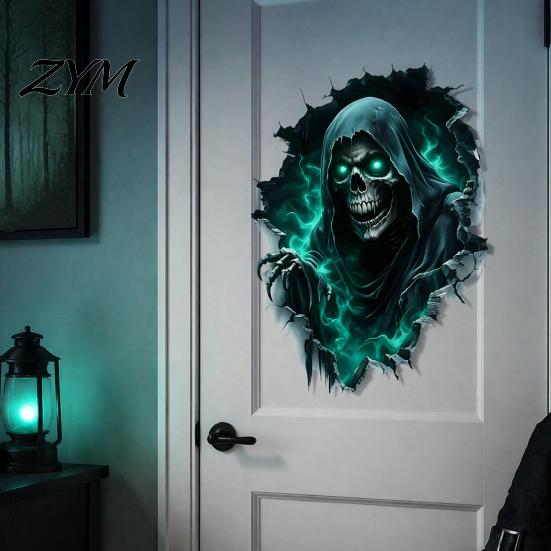 Spooky Wall Stickers Halloween Theme Sticker, Horror Skull Decal, Waterproof Self-adhesive Glowing Art, for Home Living Room Bedroom And Party