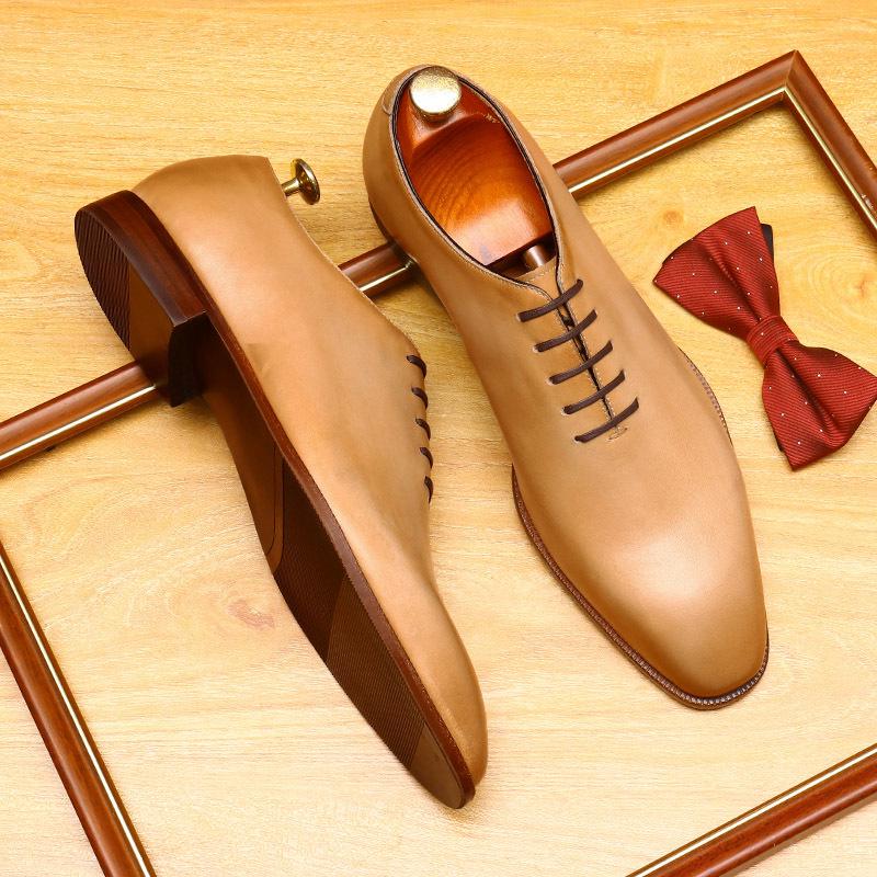 Мужские туфли дерби из натуральной кожи ручной окраски с заостренным носком - Британский формальный стиль