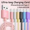 Super Long 1M/2M/3M Fast Charging Cable USB Charger Cable for IPhone/Android/Type-C