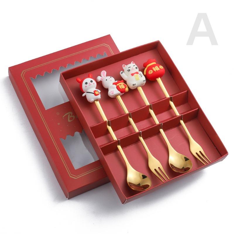HANYANG Новогодний подарок, ложка, набор столовых приборов, кофейная ложка, фруктовая вилка, небольшой набор ложек