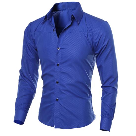 Мужская мода сплошной цвет отложной воротник с длинным рукавом Slim Fit блузка рубашка топ