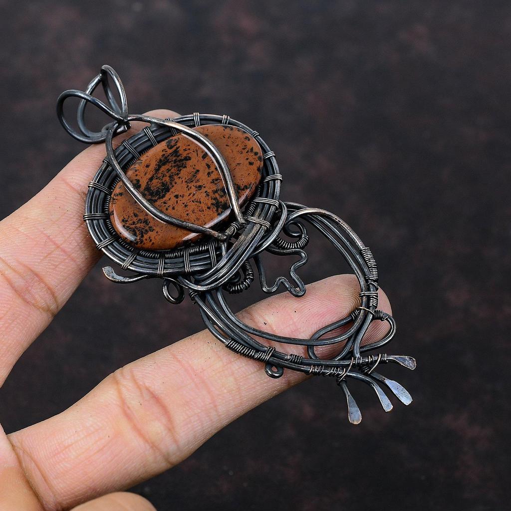 Mahogany Obsidian Pendant Copper Wire Wrapped Pendant Handmade Unique Style Jewelry Gemstone Pendant Copper Wire Wrap Jewelry Gift For Him