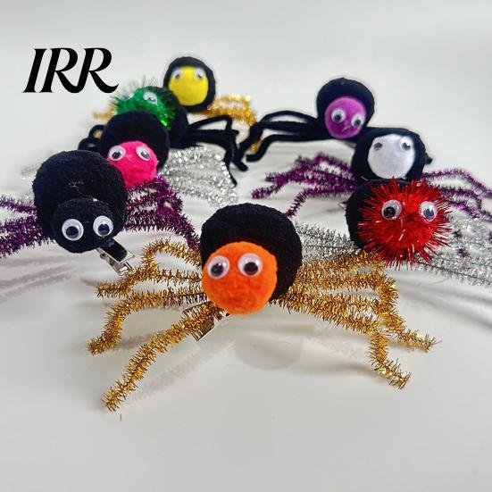 Non Slip Spider Hair Clips Halloween for Girls Women, Cute Furry Barrettes, Hairpin Kids Tinsel Fluffy Pom Accessory Parties Soft Plush Barrette