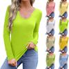 Женская повседневная модная удобная рубашка с длинным рукавом и U-образным вырезом, повседневная свободная футболка, топы