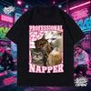 Cute Sleepy Cat Professional Napper Graphic T Shirt Unisex Unisex Y2k Hip Hop Streetwear Funny Kitten Print Black Short Sleeve Tee