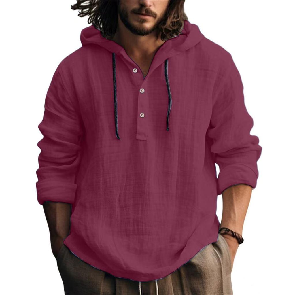Cotton and Linen Shirt Hooded Sweatshirt Long Sleeved Hooded Casual Daily Clothing for Spring and Summer