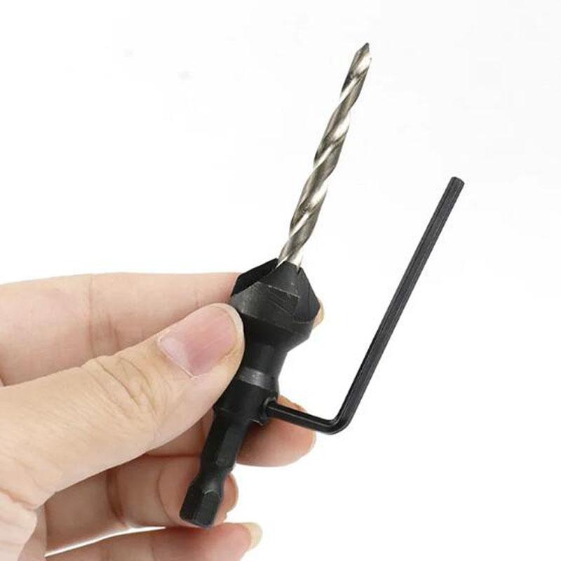 4 шт. Набор зенковочных сверл HSS 4241 для столярных работ, быстросменное шестигранное хвостовое сверло для винтов №6, №10, №13, №16 + 1 шт. ключ